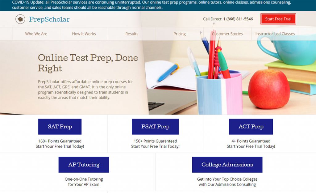 PrepScholar Homepage