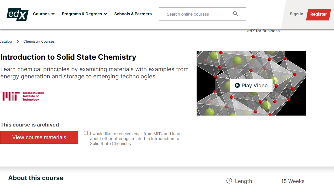 Introduction to Solid State Chemistry - edx