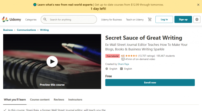 Secret Sauce of Great Writing - Udemy